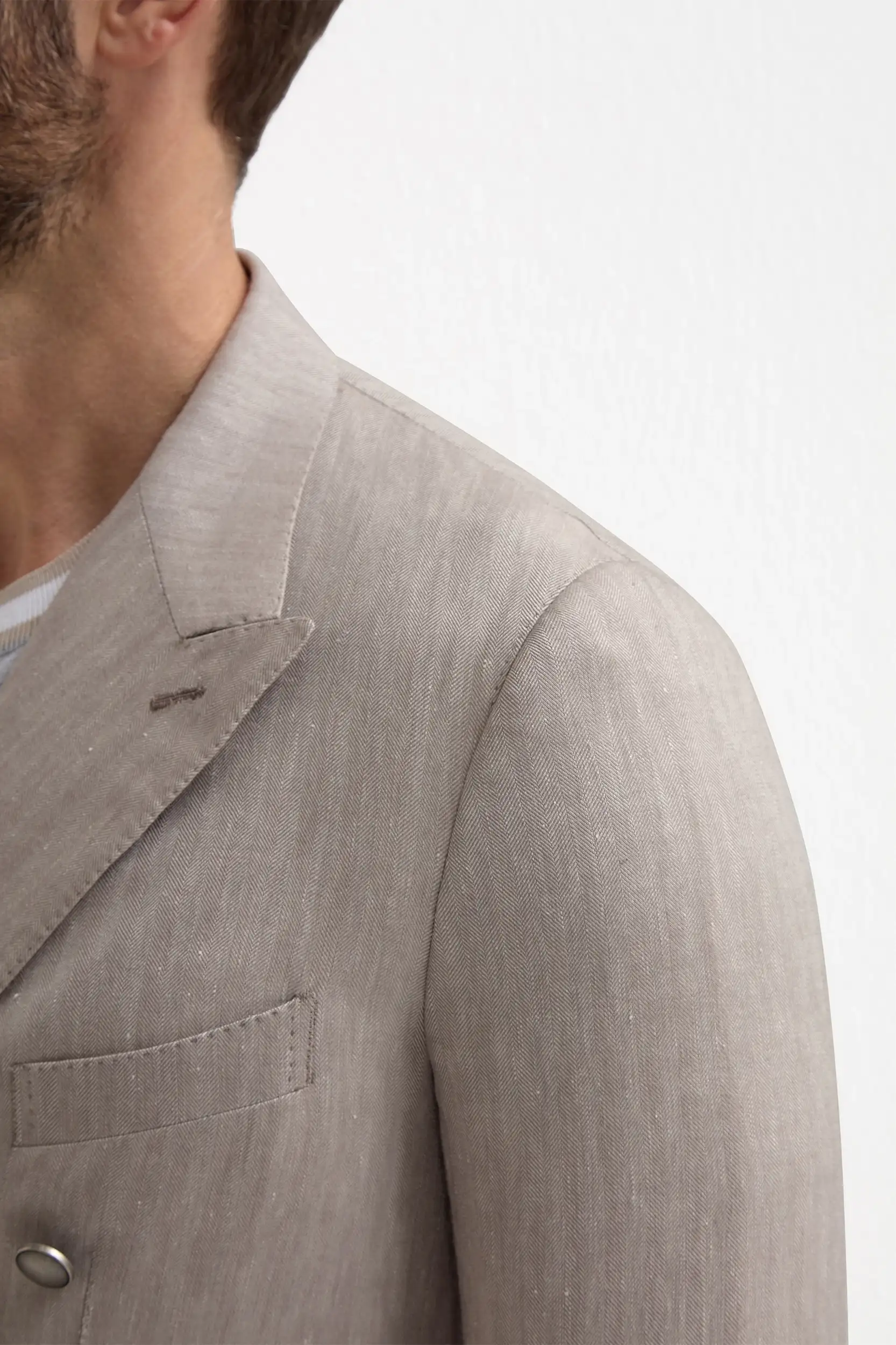 Taupe herringbone double breasted jacket - Made in Italy - Image 3