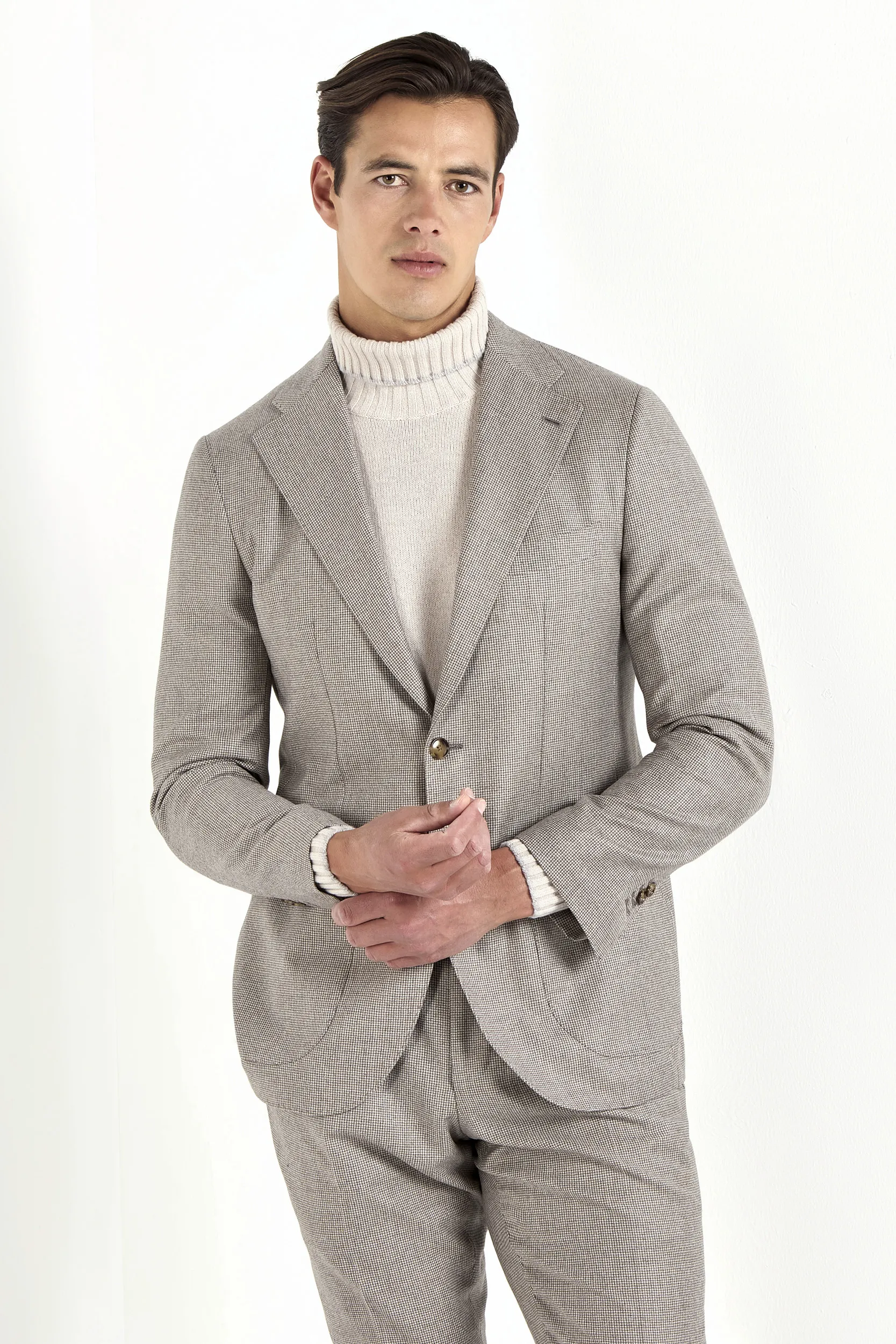 Taupe houndstooth suit - Made in Italy - Image 3