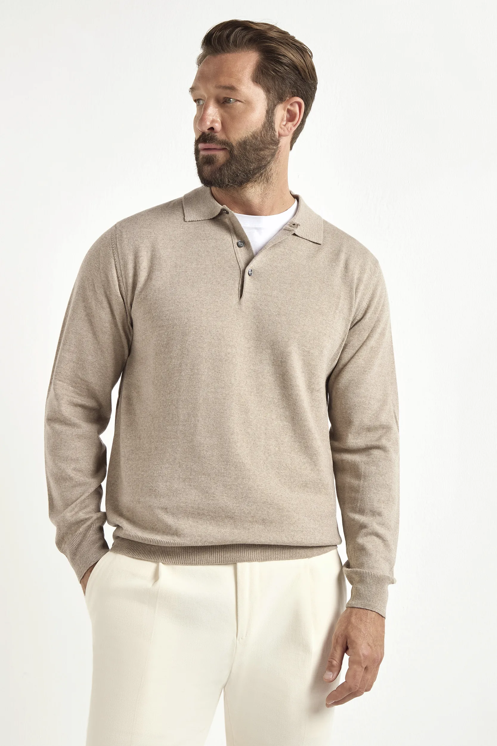 Taupe merino polo – Made in Italy