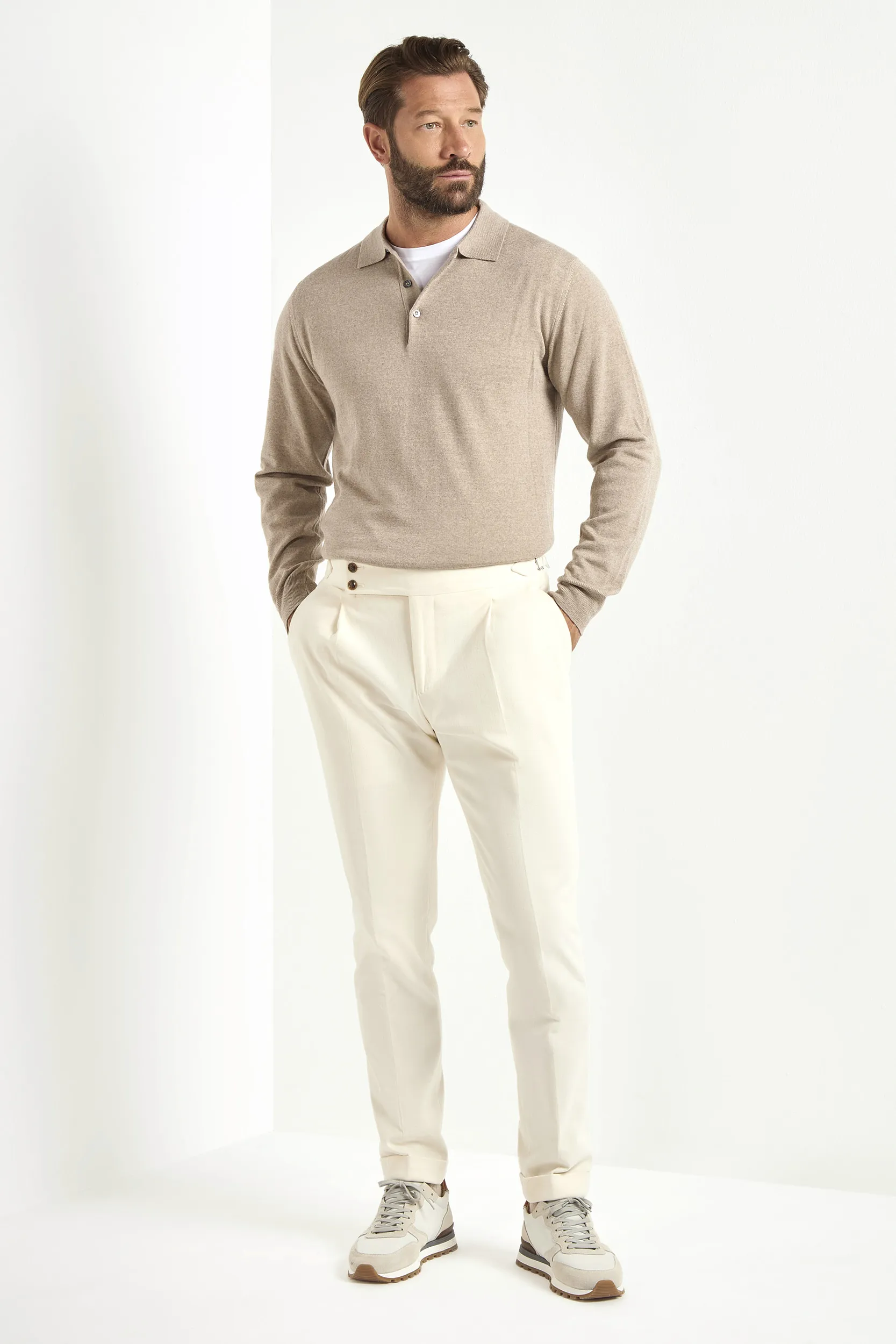 Taupe merino polo – Made in Italy - Image 4