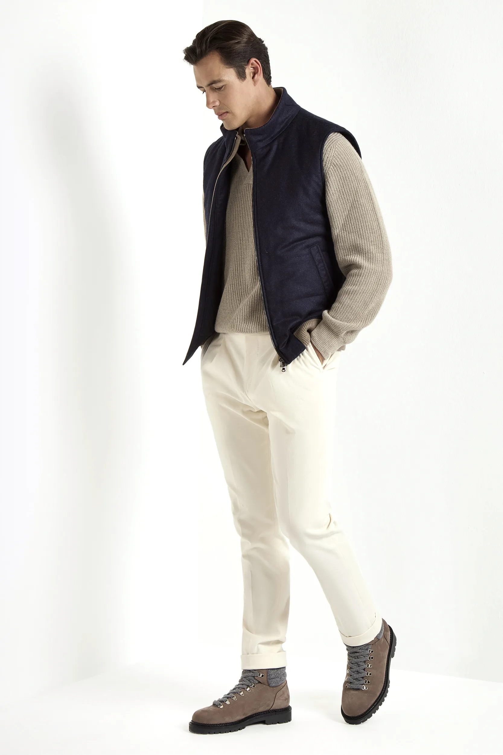 Taupe ribbed cashmere blend polo – Made in Italy - Image 5