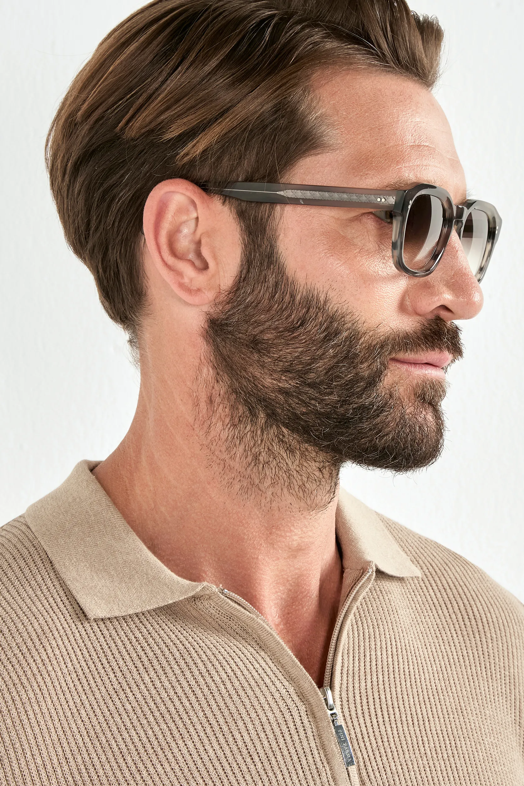 Taupe ribbed zipped polo - Made in Italy - Image 3
