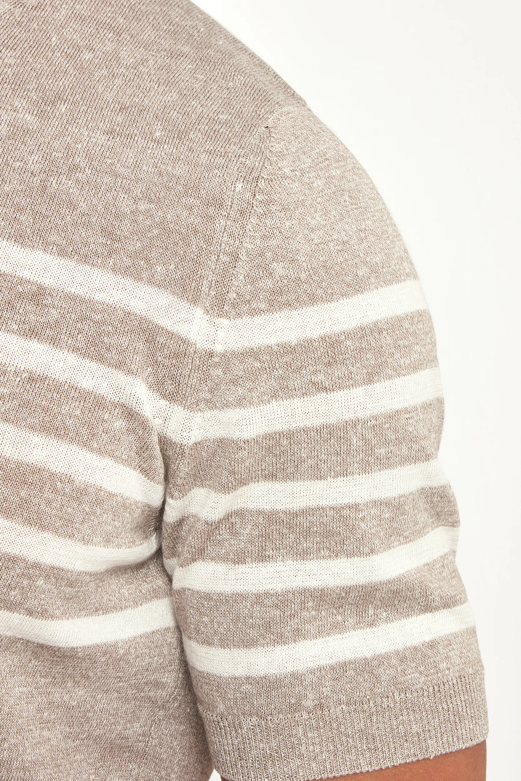 Taupe striped linen t-shirt - Made in Italy - Image 3