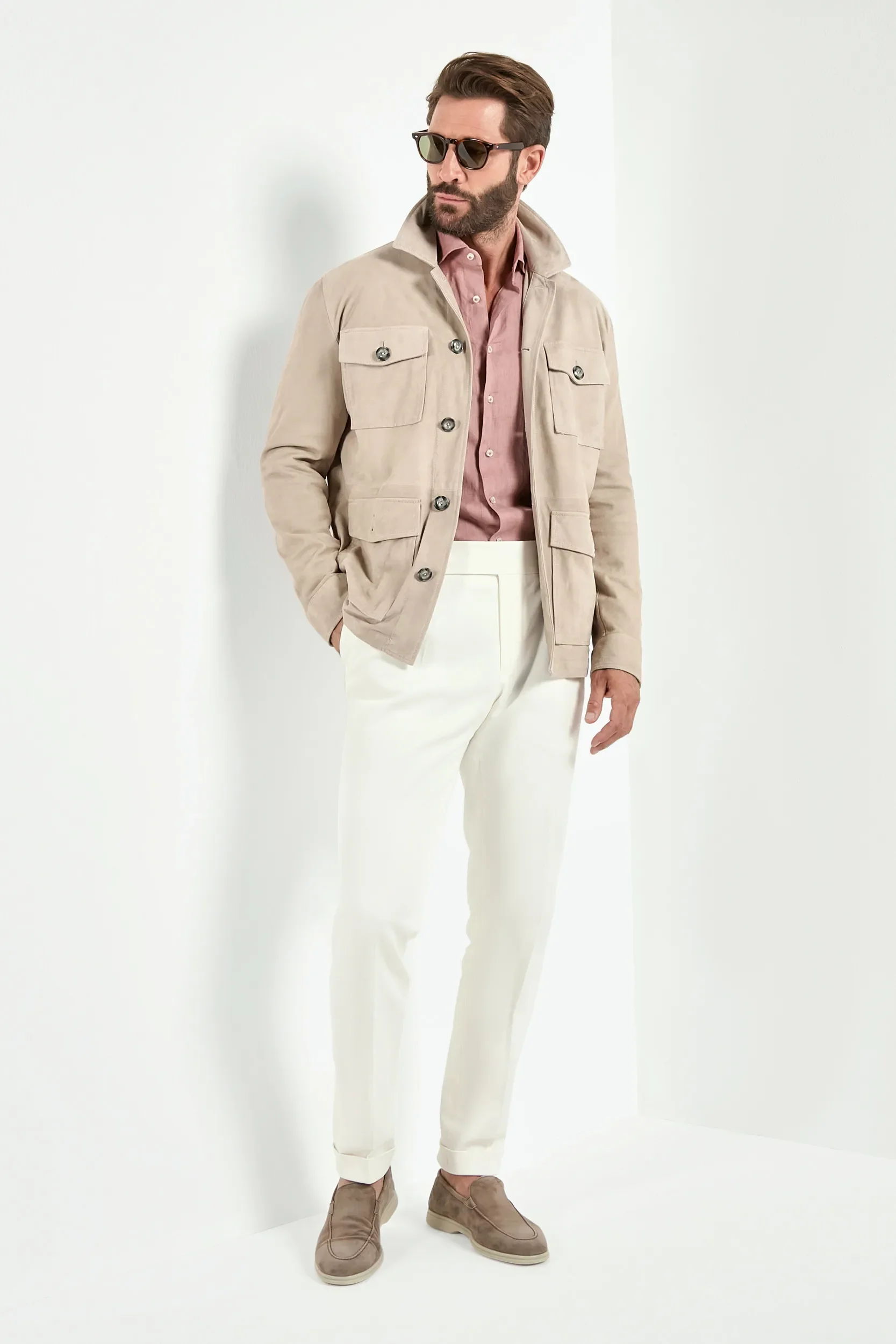 Taupe suede field jacket - Made in Italy - Image 4