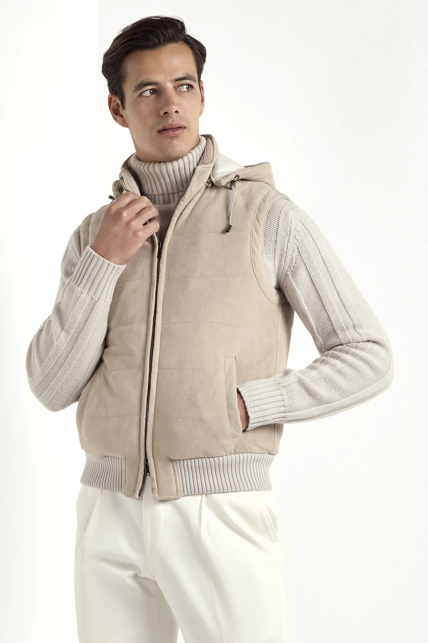 Taupe suede padded vest - Made in Italy - Image 5