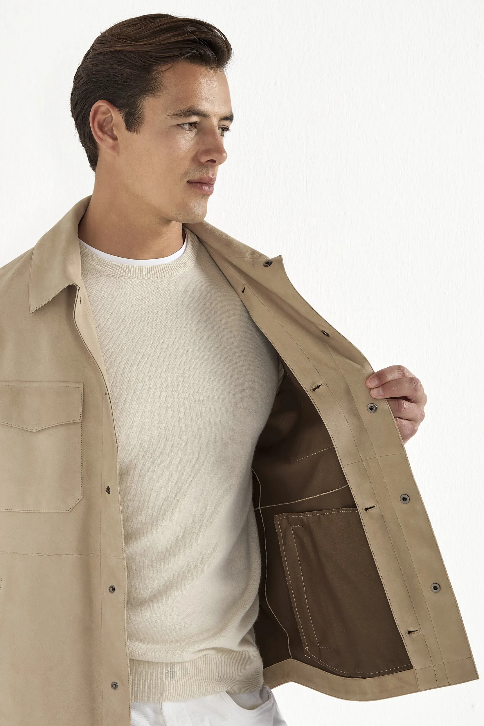 Taupe suede shirt jacket - Made in Italy - Image 5