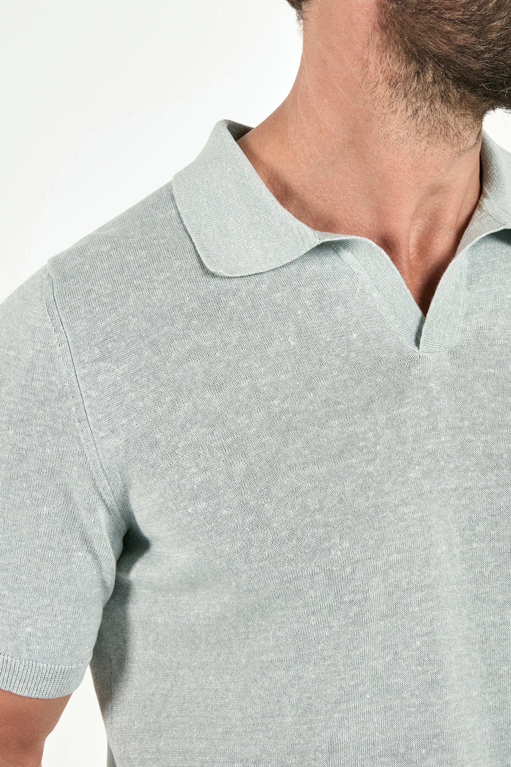 Water green cotton and linen polo - Made in Italy - Image 3