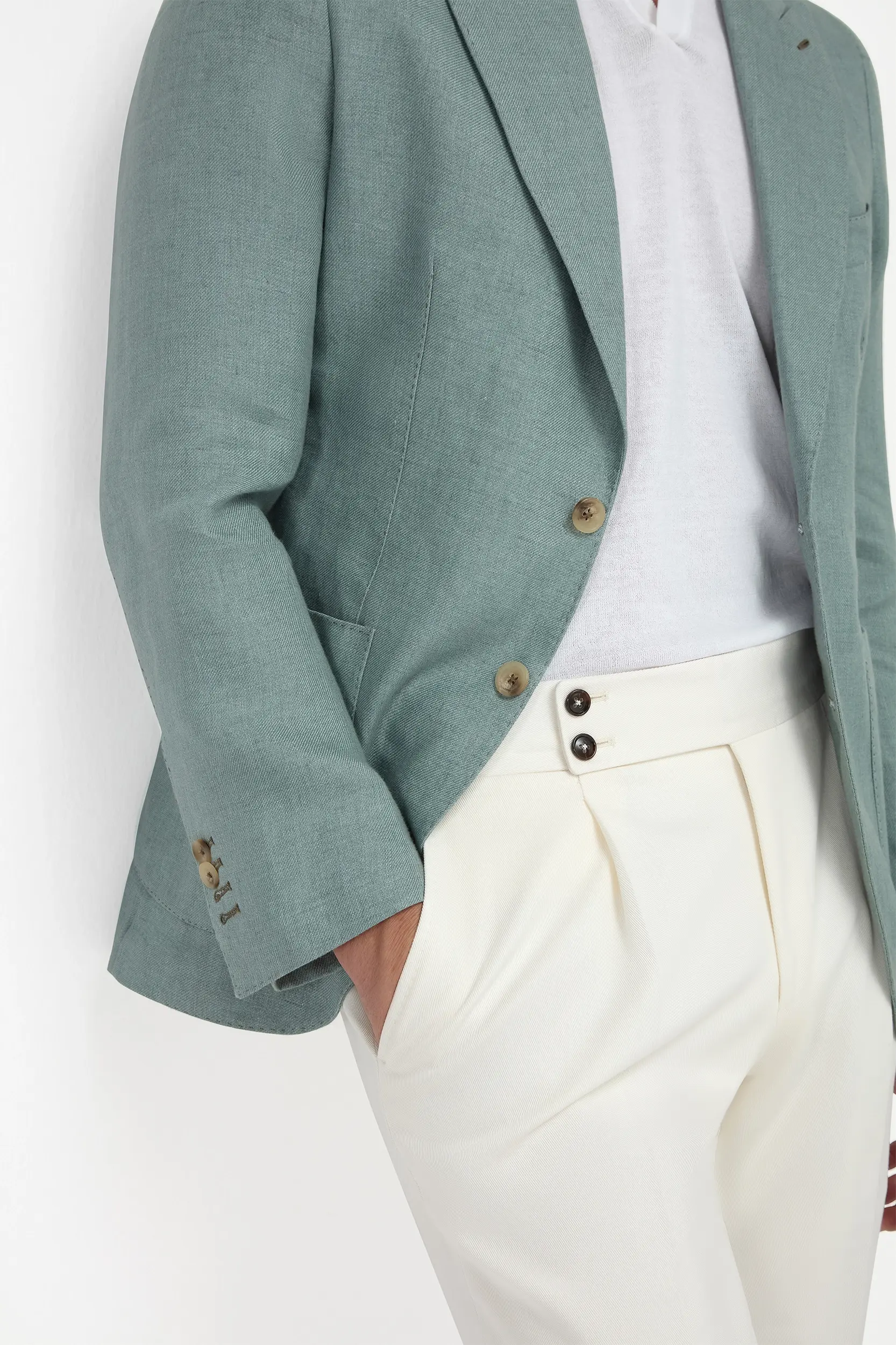 Water green linen jacket - Made in Italy - Image 2