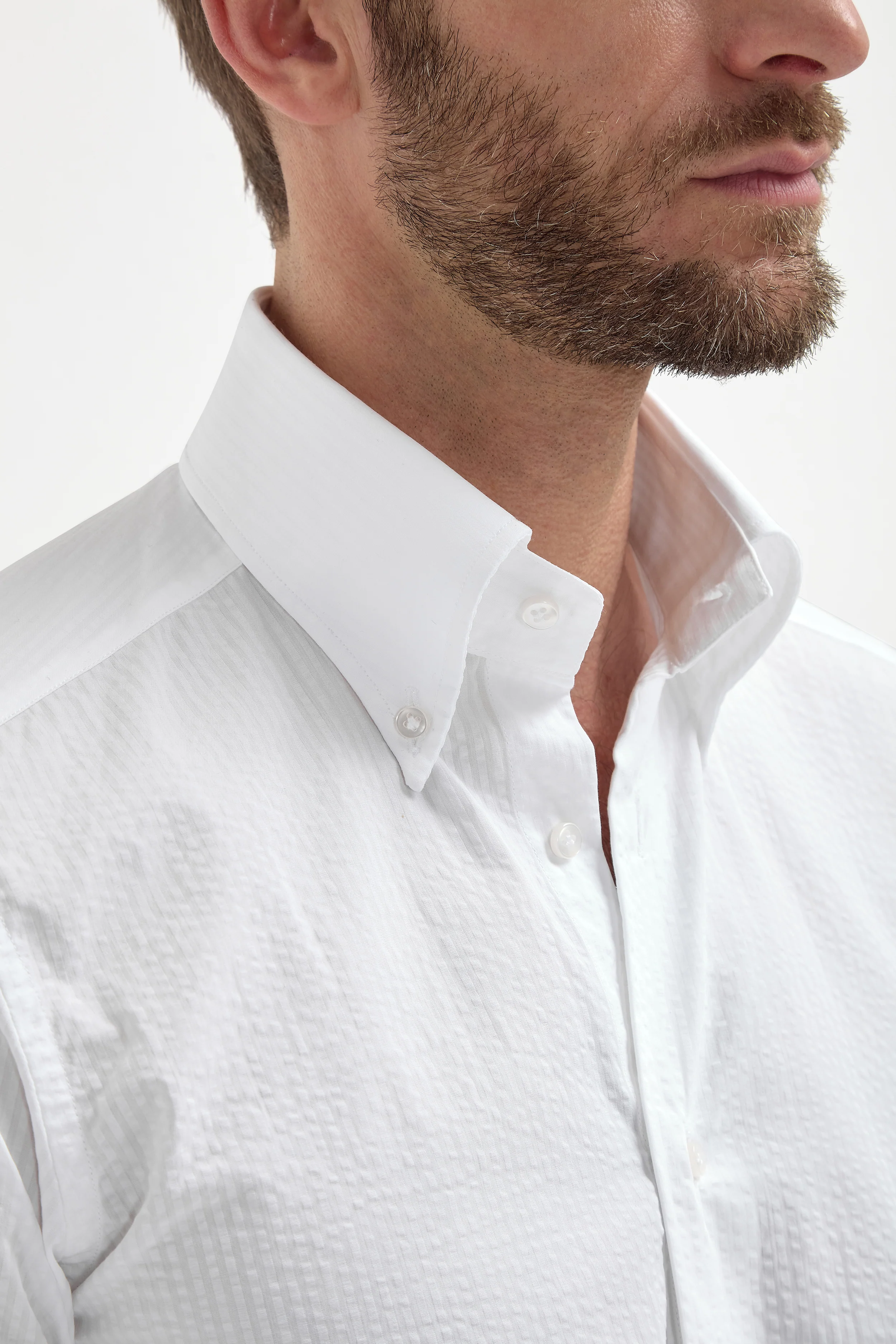 White seersucker button down shirt - Made In Italy - Image 3