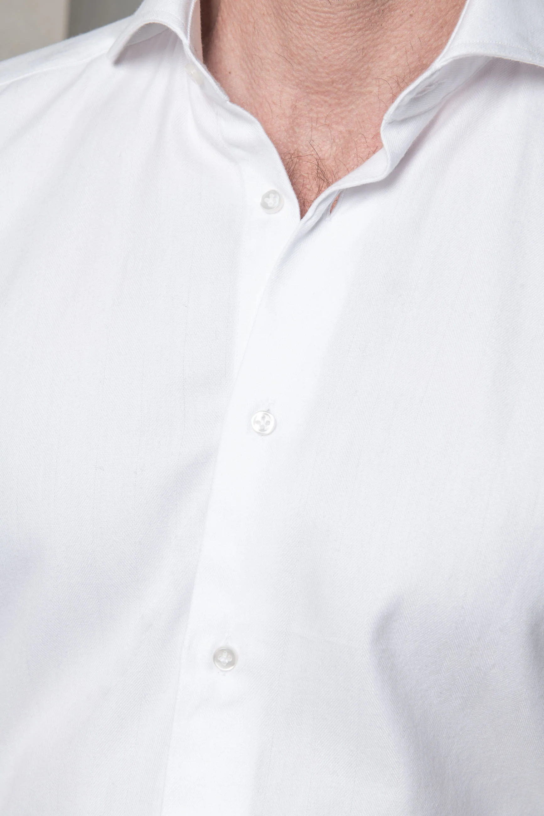 White herringbone cotton and Tencel™ shirt - Made In Italy - Image 2
