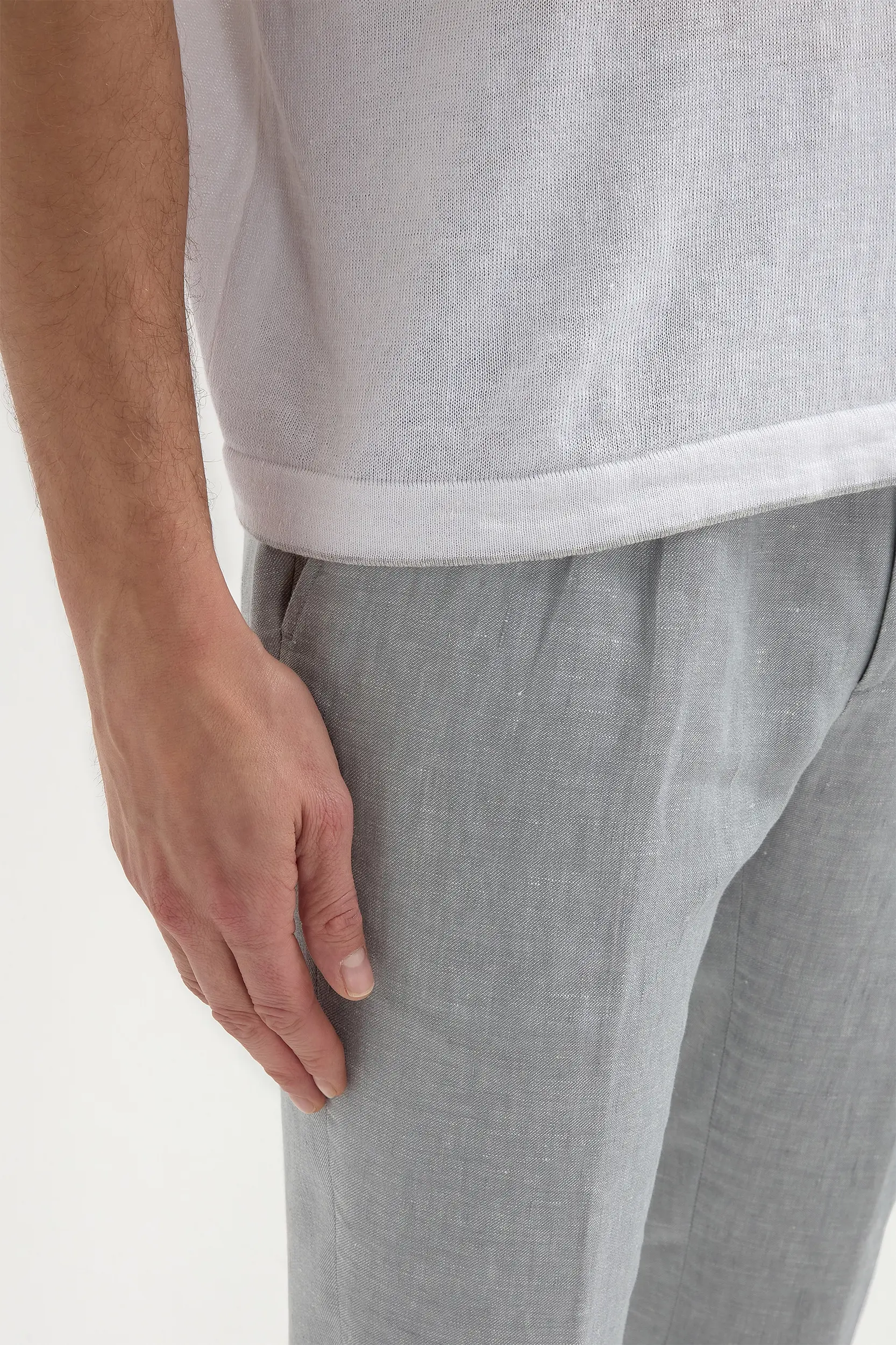 White linen and cotton t-shirt - Made in Italy - Image 3