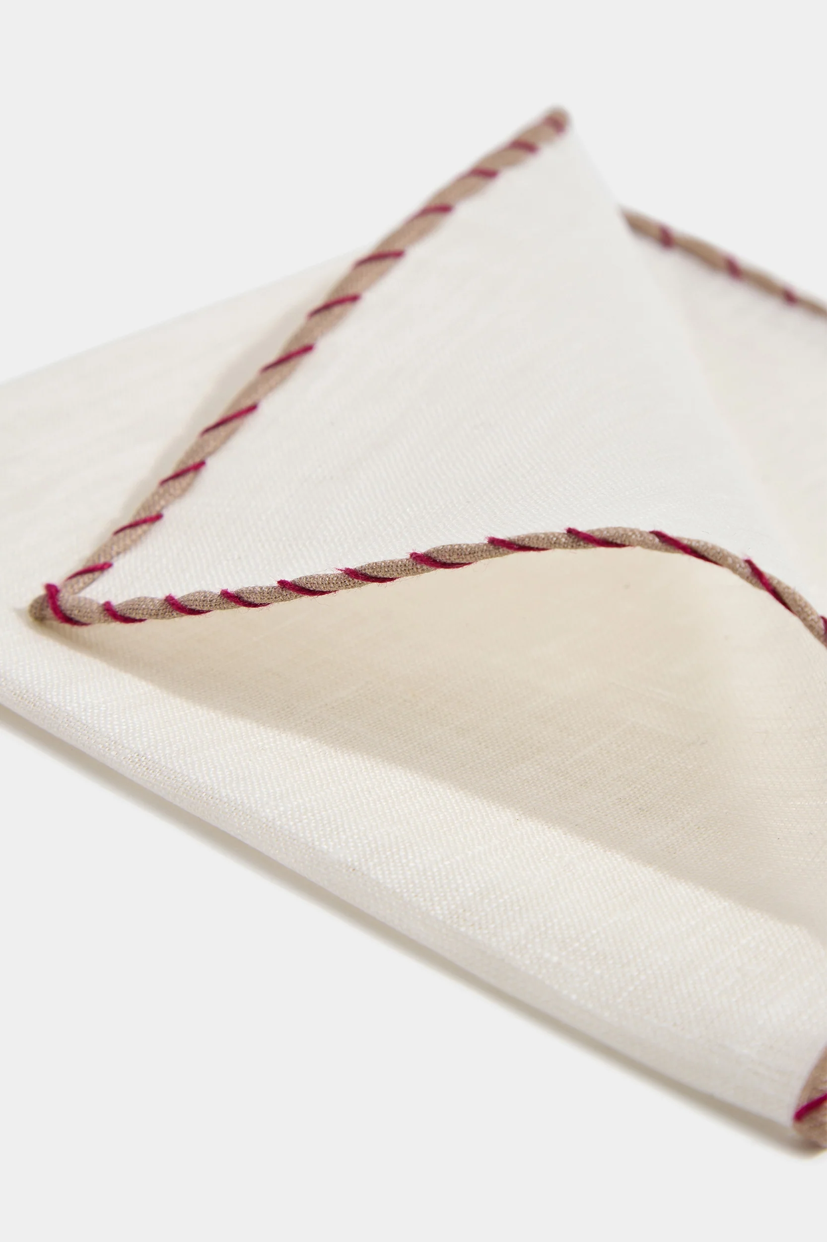 White linen pocket square with beige and red edges - Made in Italy - Image 3