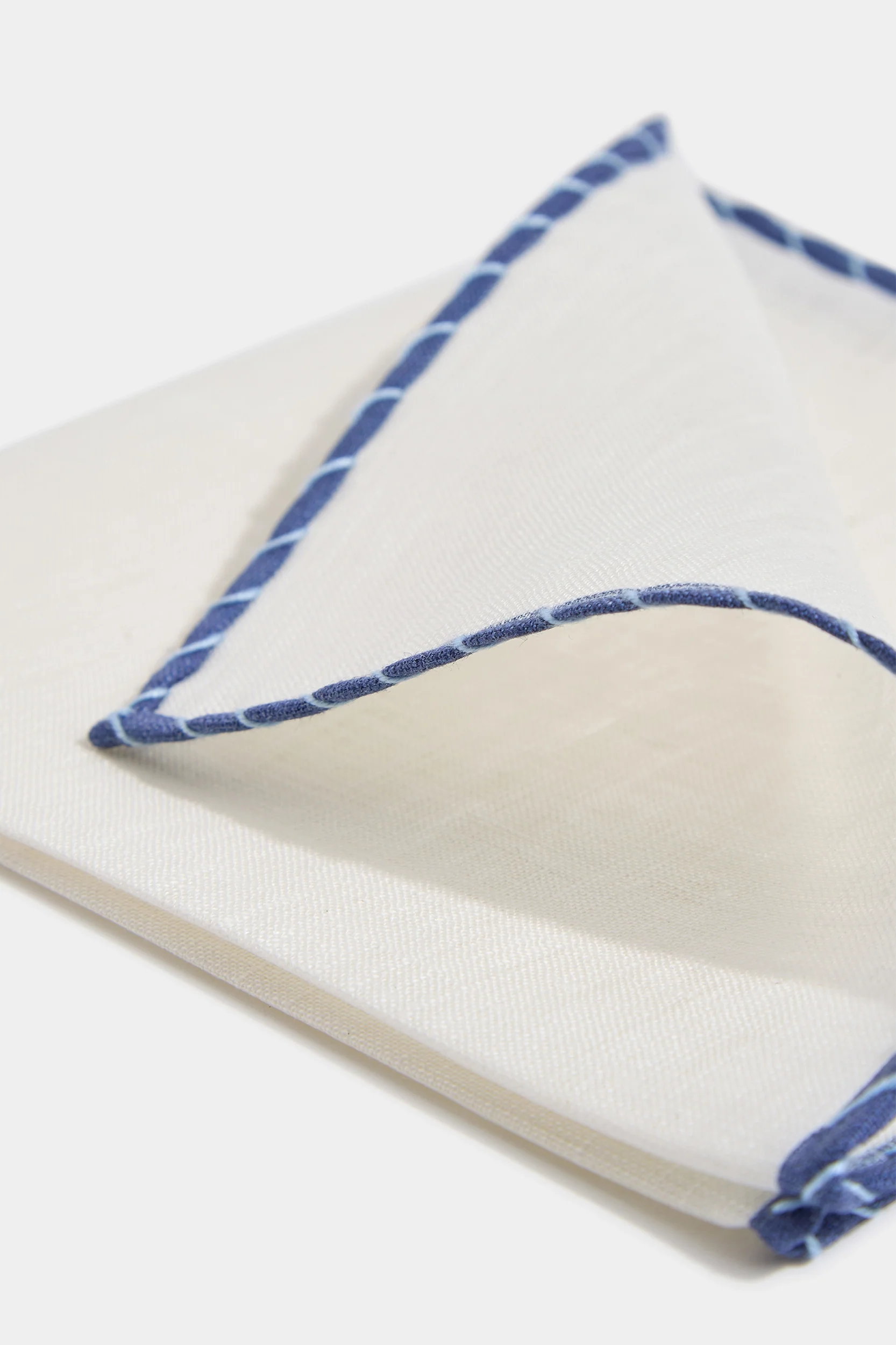 White linen pocket square with blue and light blue edges - Made in Italy - Image 3