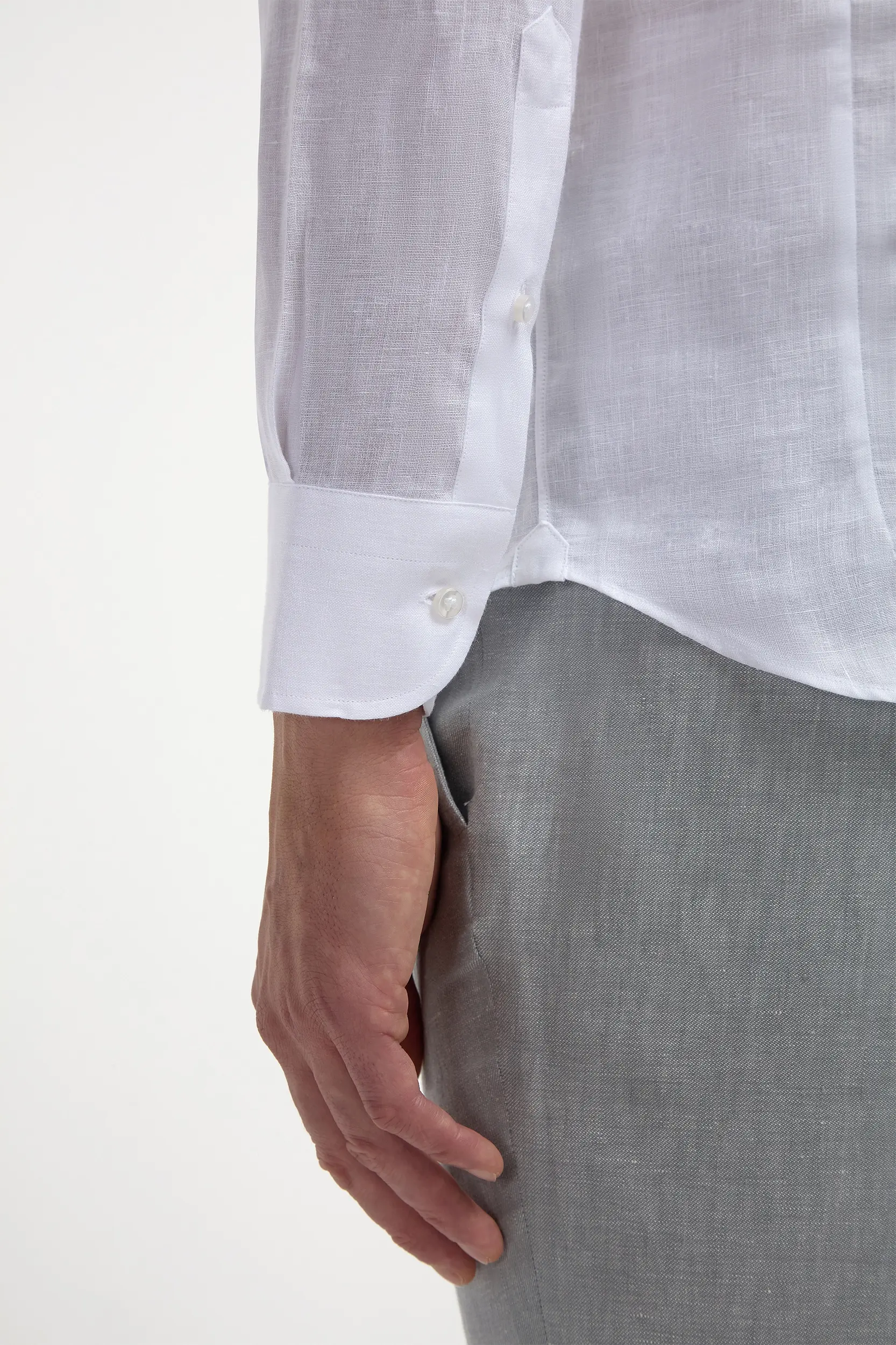 White linen popover shirt - Made in Italy - Image 3
