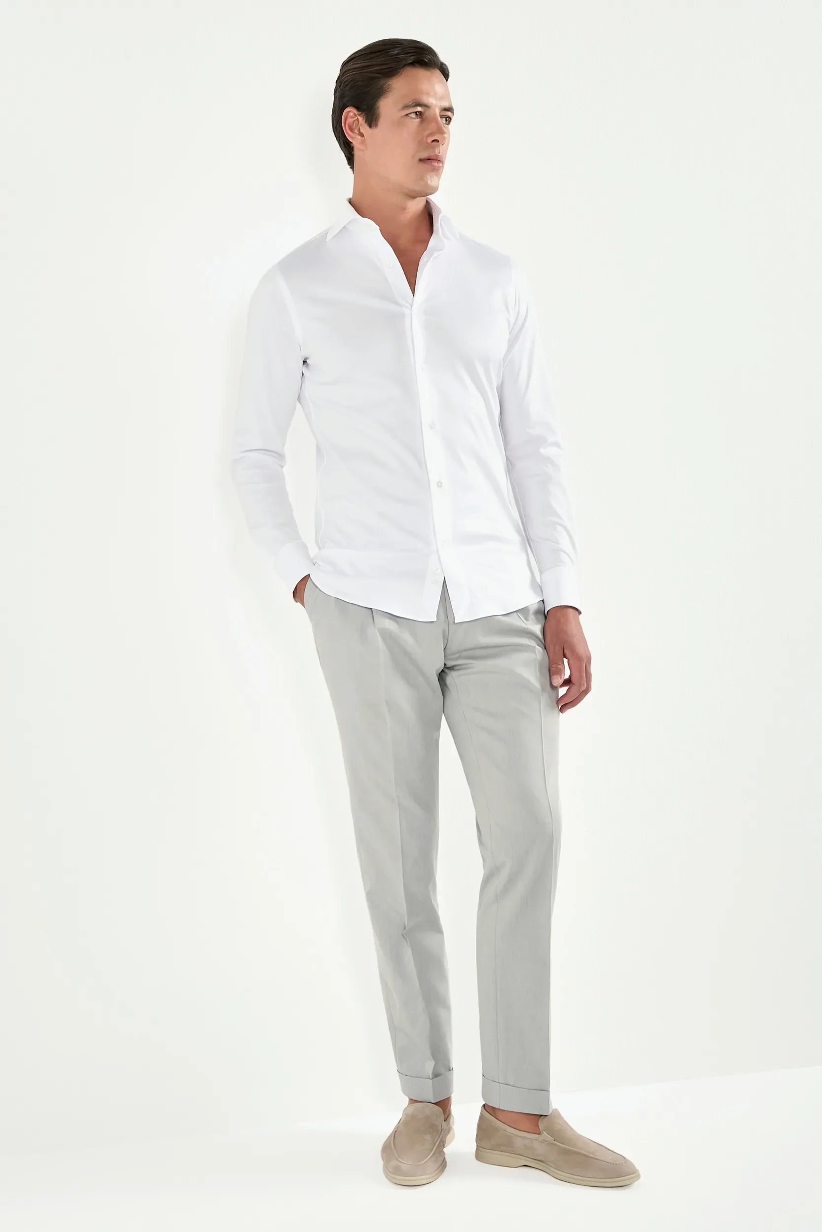 White mercerised cotton shirt - Made in Italy - Image 5